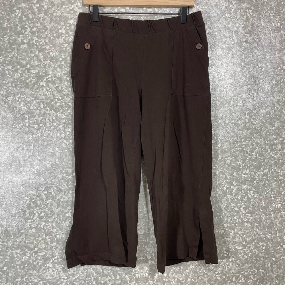 J Jill Pure Jill Women's Brown Linen Blend Wide Leg Crop Knit Pants - Size PM